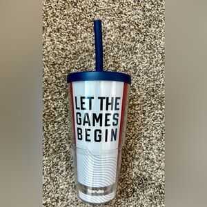 Tivoli Blue and White Tumbler with Straw